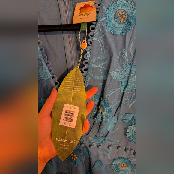 Farm Rio Blue 3d flower sleeveless maxi dress - Picture 3 of 16